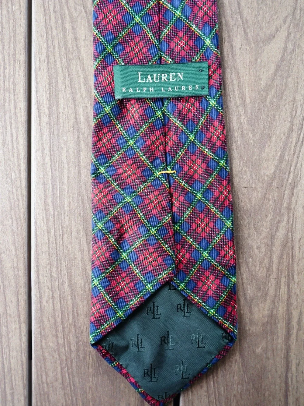 Lauren Ralph Lauren Burgundy and Blue Plaid Silk Tie